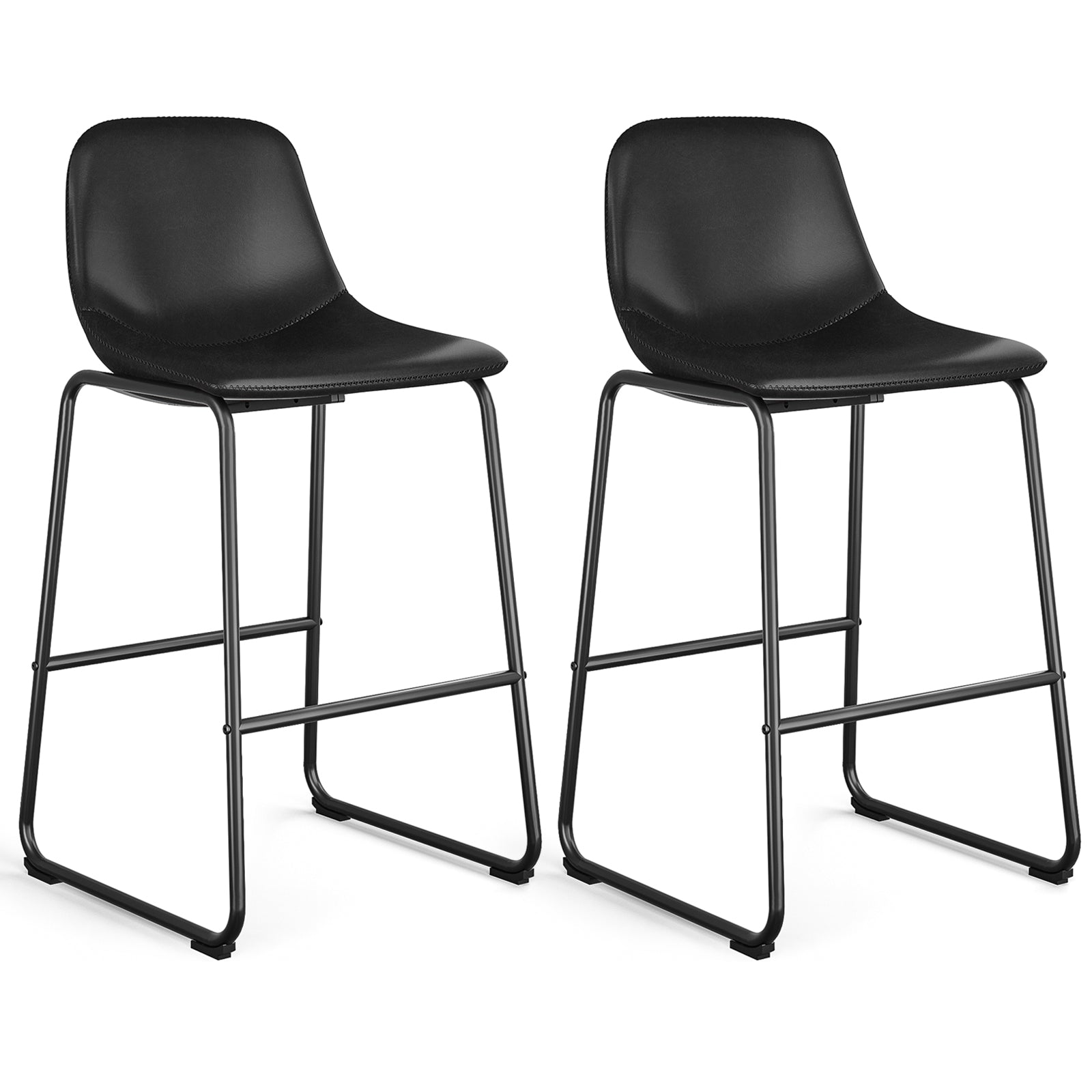 Rfiver Pu Faux Leather Bar Stools, Industrial Pub Barstools with Back and Footrest, Modern Armless Bar Height Stool Chairs